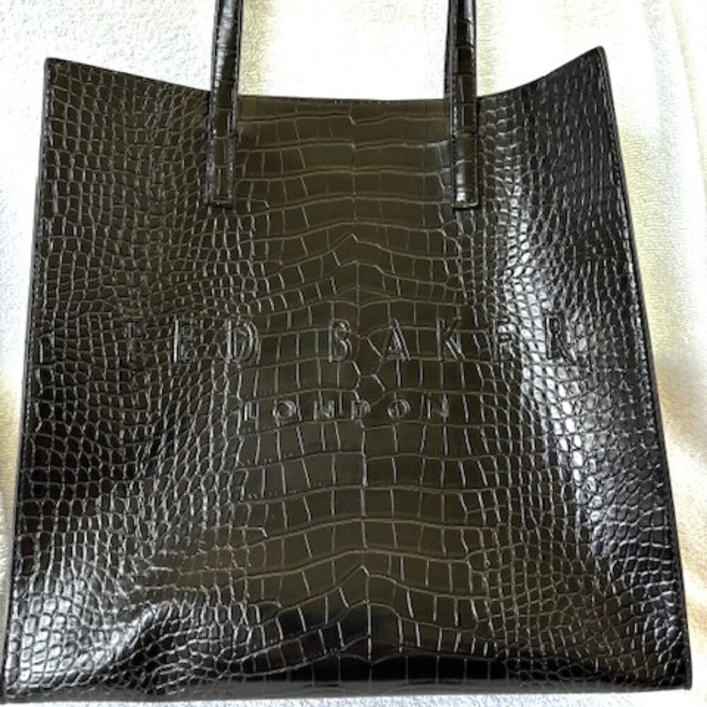 Ted Baker black oversized croc embossed tote from The Icon series NWT